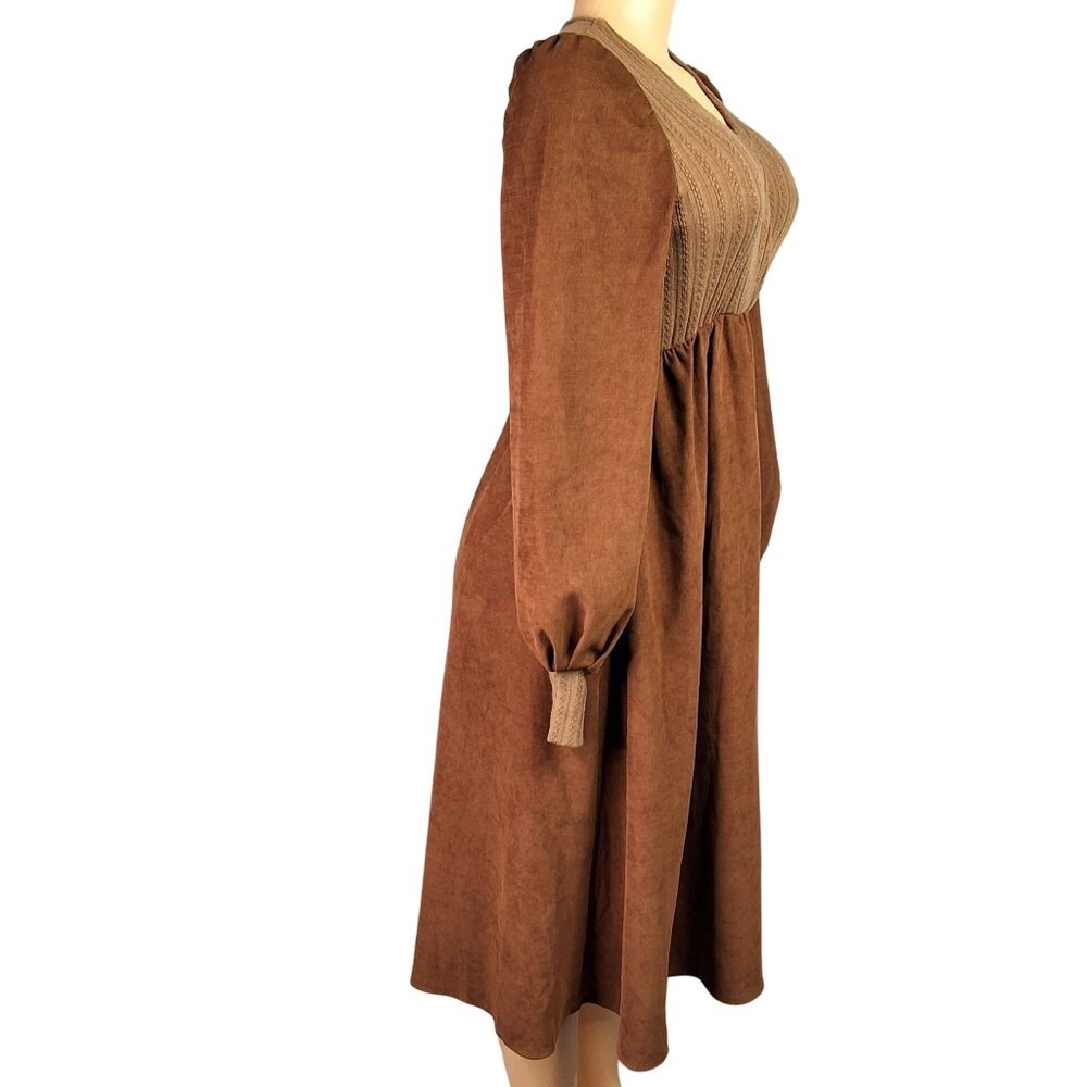 Vintage Inspired Rust Brown Peasant Midi Dress With Romantic Poet Sleeves S Boho - Picture 3 of 9